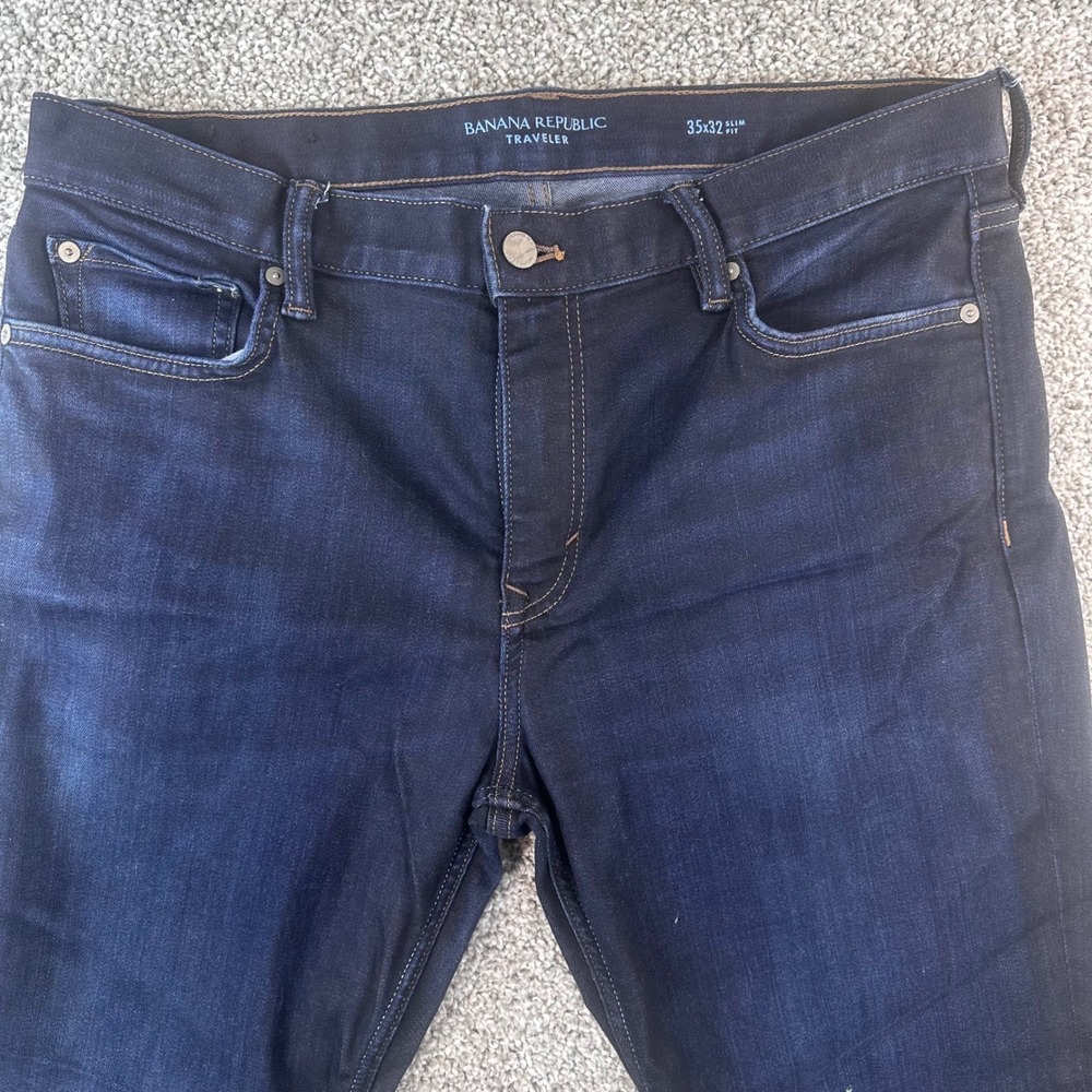 Banana Republic Traveler Jeans Mens 35x32 Slim Fit Dark Wash Indigo Stretch